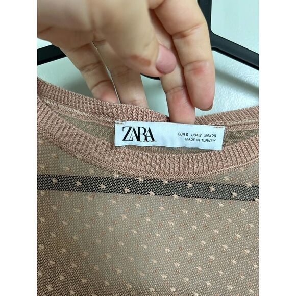 Zara EUC Ruffled Mesh Details Knit Top Blouse Size S Bloggers Favourite - Picture 8 of 9